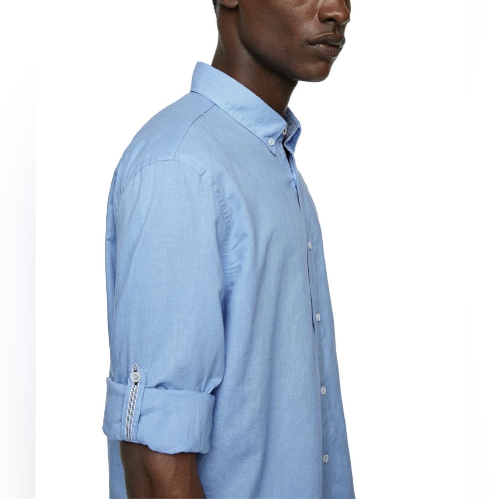 Zara Man men’s blue linen shirt small relaxed fit